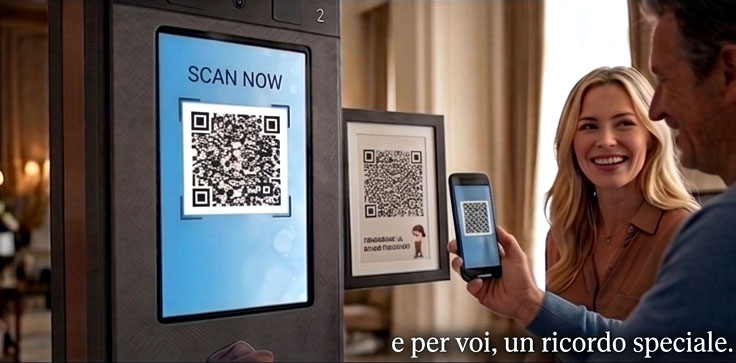 Scansione del QR Code sullo schermo del totem selfie